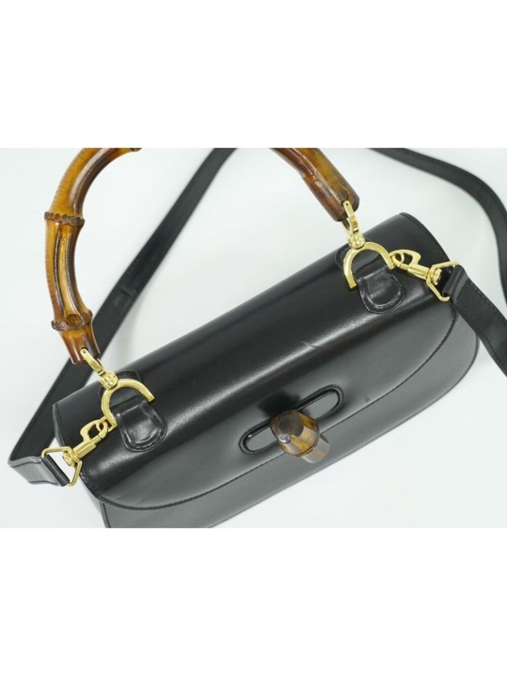 Gucci Bamboo 2-Way Shoulder Bag Handbag Pochette Leather Black - Picture 5 of 9